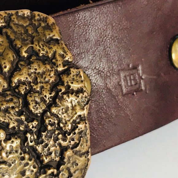 Vintage JB - crystallized gold - brass buckle brown leather belt sz 34 - Picture 8 of 12